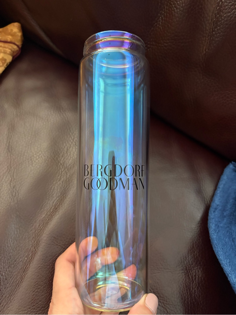 Iridescent Blue Glass Water Bottle